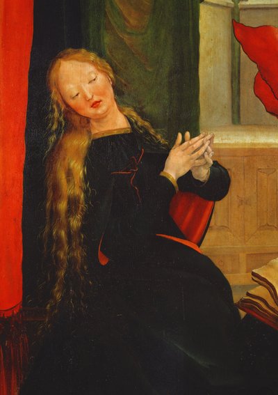 Detail van de Annunciatie van de Maagd Maria van het Isenheim altaarstuk, buitenvleugel door Matthias Grünewald